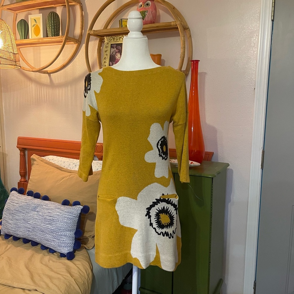 🍄Mustard Yellow Mini Knit Sweater Dress🍄‍🟫